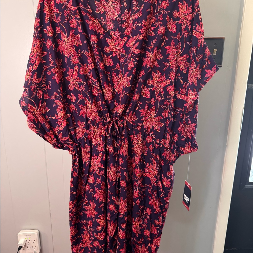 Lands' End Women's Swim Coverup - Navy and Red Floral XL-XXL